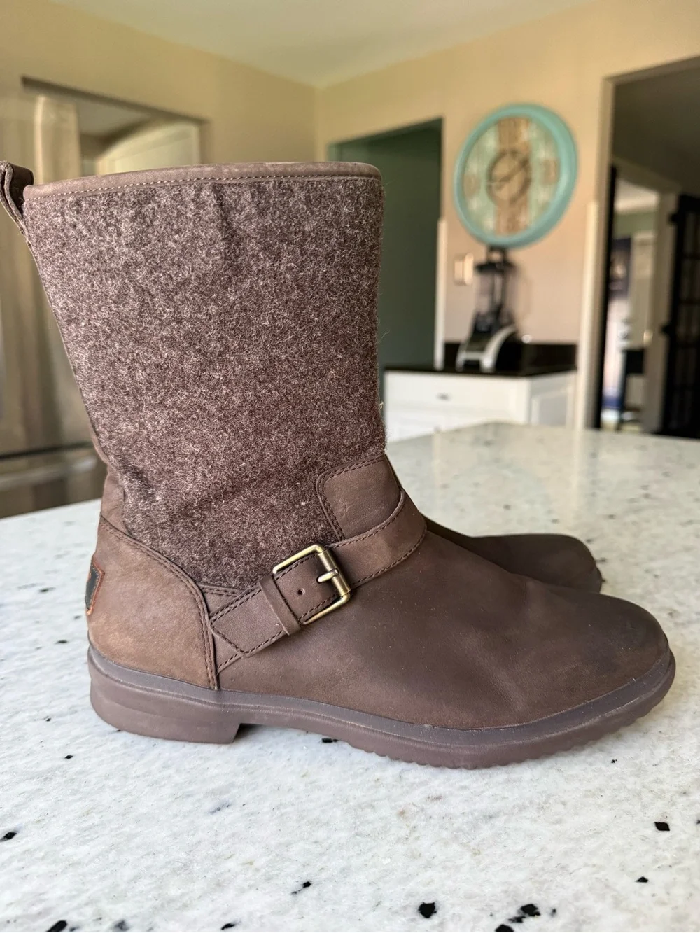 UGG Waterproof “Robbie” Women's Brown Mid-Calf Leather & Wool Boot